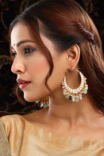 Ruby Raang Kundan & Stone Embellished Hoop Earrings 