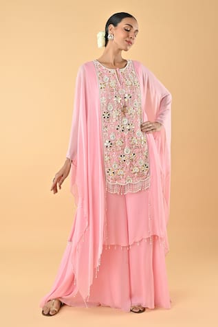 Keith Gomes Pearl & Mirror Embellished Tunic & Palazzo Set 