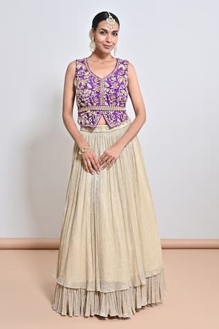 Keith Gomes Zardozi Embroidered Peplum Top & Skirt Set 