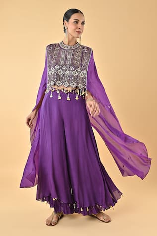 Keith Gomes Sequins Tassel Embroidered Kaftan & Palazzo Set 