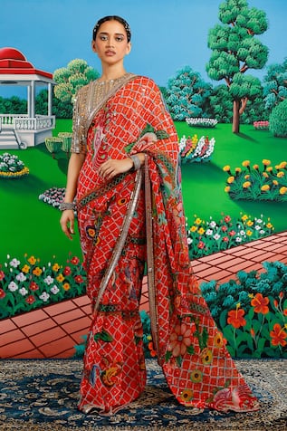 Saksham & Neharicka Lakshmi Printed Saree With Unstitched Blouse Piece 