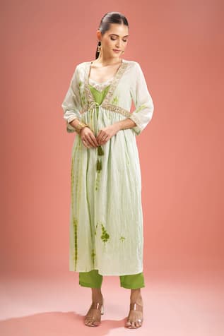Samyukta Singhania Shibori Chanderi Silk Shrug & Pant Set 
