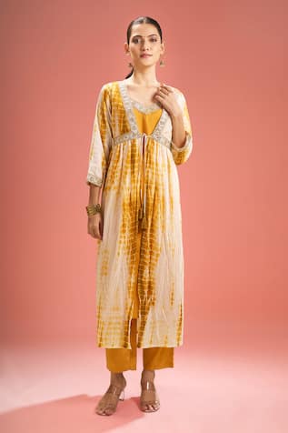 Samyukta Singhania Shibori Chanderi Silk Shrug & Kurta Set 