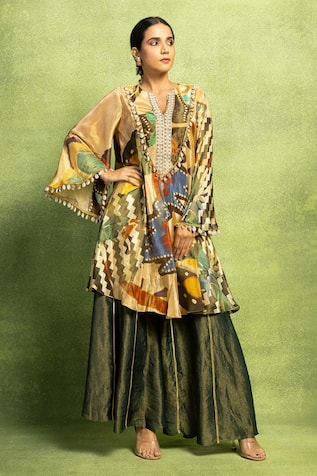 Vedika M Abstract Print Flared Kurta & Pant Set 