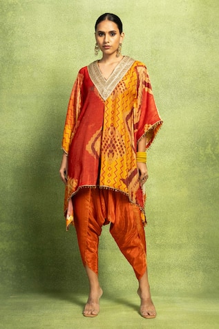 Vedika M Abstract Print Kaftan Top & Dhoti Pant Set 