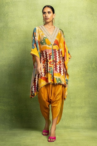 Vedika M Abstract Print Kaftan Top & Dhoti Pant Set 