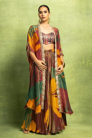 Vedika M Abstract Floral Printed Jacket & Skirt Set 