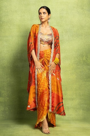 Vedika M Abstract Floral Printed Jacket & Skirt Set 