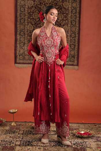 Farha Syed Embroidered Halter Neck Kurta With Pant 