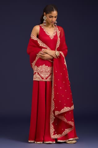 Devnaagri Embroidered Kurta Sharara Set 