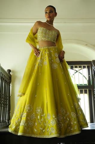 Enamour By Radha Embroidered Strapless Blouse Lehenga Set 