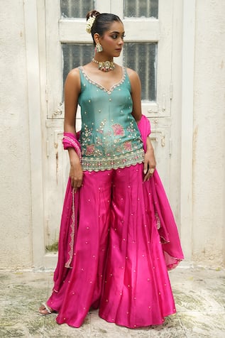 Enamour By Radha Zari Embroidered Top Sharara Set 