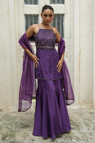 Enamour By Radha Tonal Floral Embroidered Kurta Sharara Set 