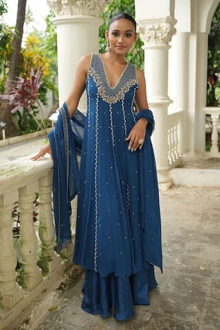 Enamour By Radha Embroidered Anarkali Sharara Set 