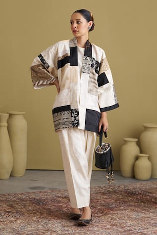 Vaaya Mulberry Silk Applique Patchwork Jacket 