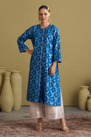 Vaaya Banarasi Katan Silk Woven Floral Jaal Kurta & Pant Set 