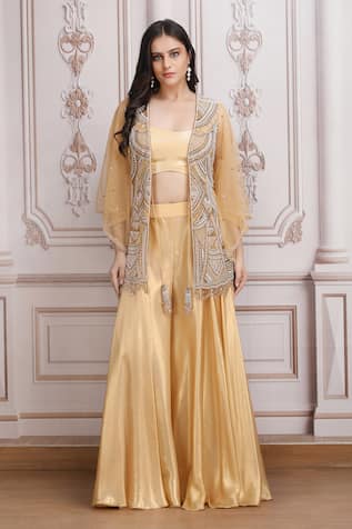 Mandira Wirk Resort Pearl Embroidered Jacket Skirt Set 