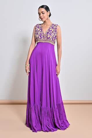 Keith Gomes Zardozi Embroidered Flare Chiffon Crepe Jumpsuit 