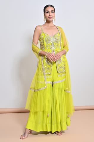 Keith Gomes Bead & Mirror Embellished Tunic Gharara Set 