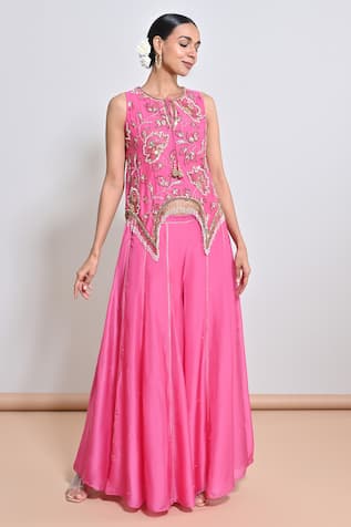 Keith Gomes Bead & Mirror Embellished Tunic & Palazzo Set 