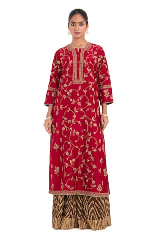 Kora Chanderi Dori Jaal Embroidered Kurta & Sharara 