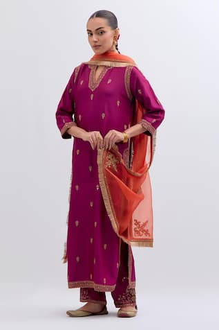Kora Dori Embroidered Kurta, Pant & Dupatta Set 