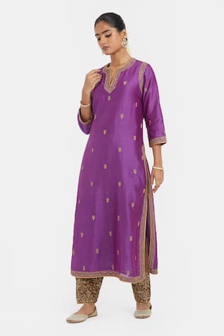 Kora Fuchsia Chanderi Dori Embroidered Kurta 