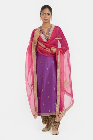 Kora Dori Embroidered Kurta, Salwar & Dupatta Set 