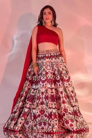 Rashika Sharma Kairah Draped One Shoulder Blouse & Printed Lehenga 