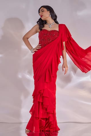 Rashika Sharma Scarlett Pre-Draped Saree With Hand Embellished Corset 