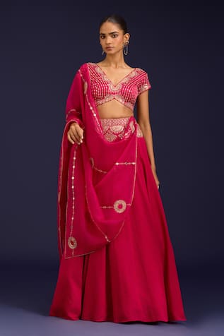 Devnaagri Mirror & Dori Embroidered Lehenga Set 