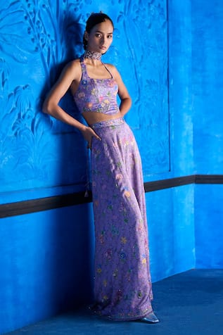 The Whole Nine Yards Her Tribe Printed Corset & Sharara Set 