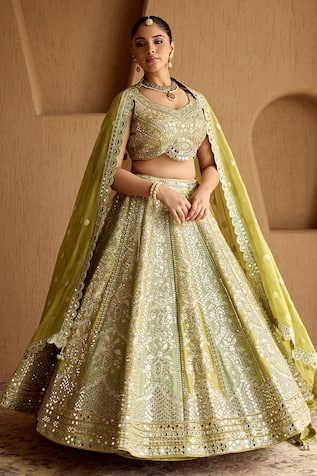 SUHINO Green Dual Kali Tissue Lehenga Set 