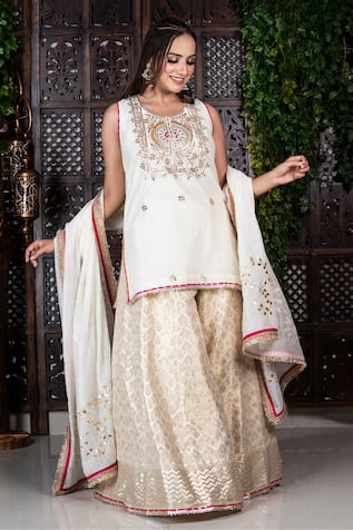 Amaltas Couture Chanderi Embroidered Kurta Sharara Set 