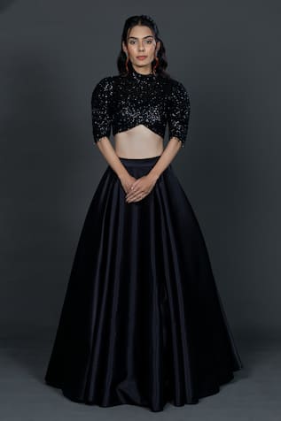 Damoiselle Black Madrid Embroidered Skirt With Blouse 