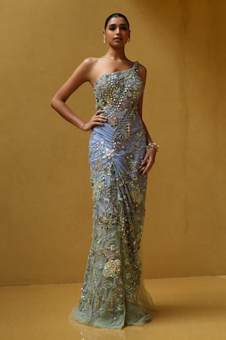 Moledro Mirae Embroidered Draped Gown 
