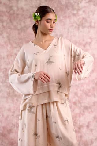 Doodlage Printed Layered V-Neck Top 