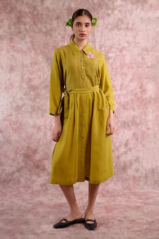 Doodlage Floral Embroidered Shirt Dress 