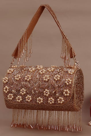 Floral Pearl & Bead Embellished Flap Bag 