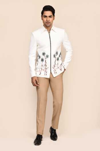 Aryavir Malhotra White Hand Work Jacket & Pant Set 