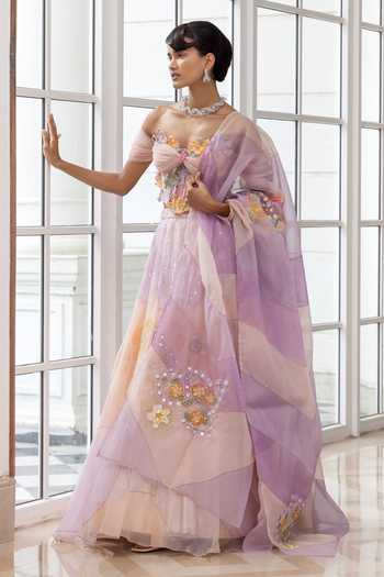 House Of Armuse Floral Applique Organza Lehenga Set 
