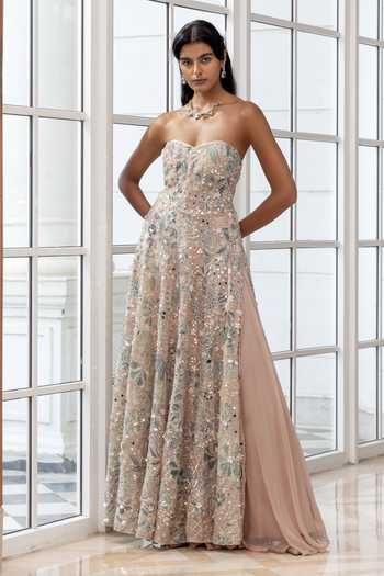 House Of Armuse Embroidered Strapless Kurta & Lehenga Set 