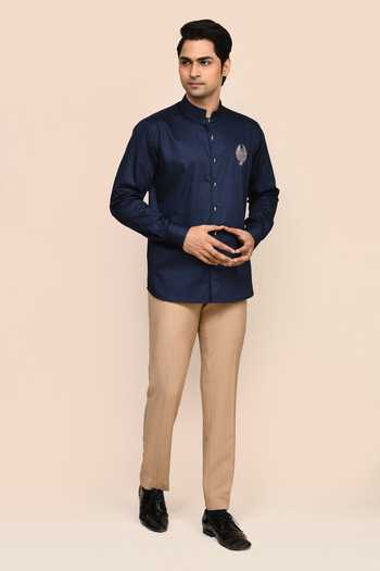 Aryavir Malhotra Navy Blue Eagle Embroidered Shirt 