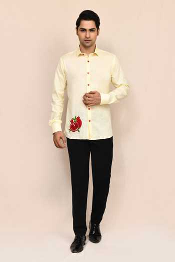 Aryavir Malhotra Yellow Linen Cotton Shirt 