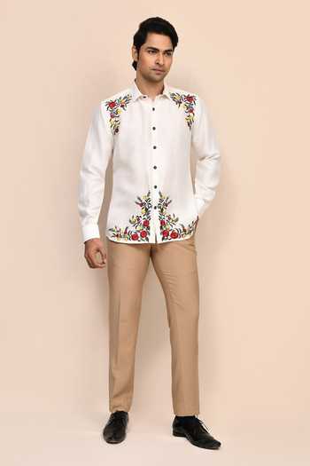 Aryavir Malhotra Floral Embroidered Off White Shirt 