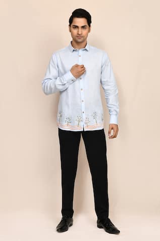 Aryavir Malhotra Sky Blue Hand Work Shirt 
