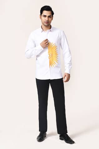 Aryavir Malhotra White Half Sun Embroidered Shirt 
