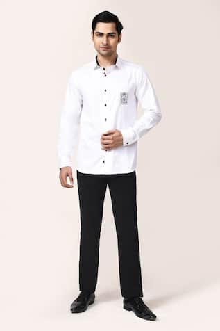 Aryavir Malhotra White Giza Cotton Hand Work Shirt 