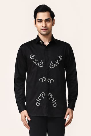 Aryavir Malhotra Black Hand Embroidered Shirt 