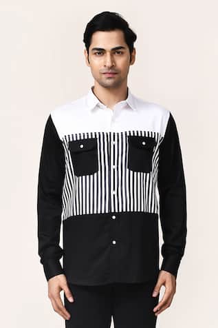 Aryavir Malhotra Black & White Striped Shirt 